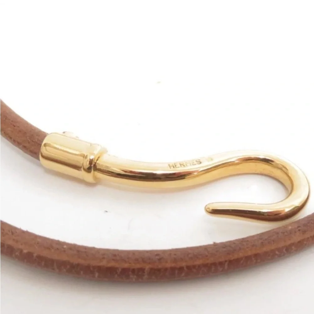 Hermes Gold-Tone Hook Brown Leather Double-Wrap Bracelet, VGUC, Quiet Lux